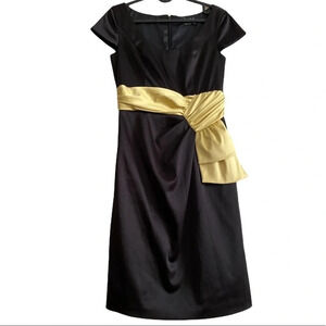 BCBG black  satin yellow vintage 1950’s style bow detail cocktail dress
